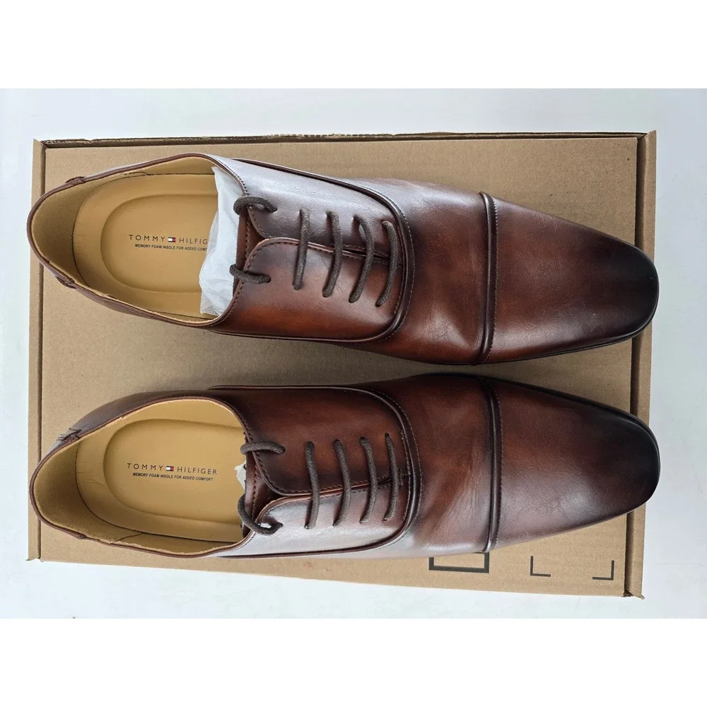 Tommy Hilfiger Saylor Cap Toe Oxford Mens 13 Brown Dress Shoes TMSAYLOR -Good